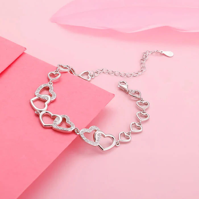 Silver Interlocked Heart Duo Bracelet